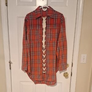 POL Red Plaid Lace-Up Shirt